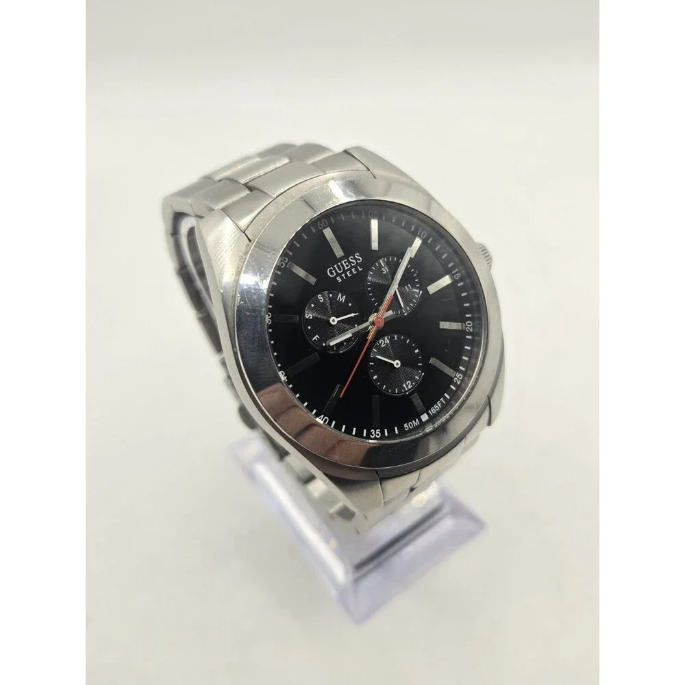 Guess Steel G10147G 43mm Stainless Steel Black Dial Men's Multifunction Watch.